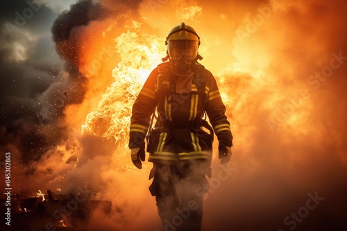 Brave Firefighter Battling Dangerous Fire © Ivy