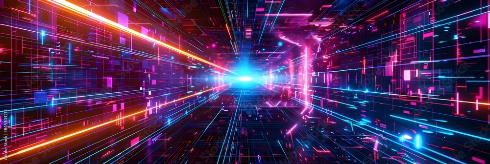 Abstract retro sci-fi grid 80's, 90's neon colors night and sunset, vintage cyberpunk illustration, retro synthwave style neon landscape background. Abstract retro sci-fi grid 80's, 90's neon colors night and sunset, vintage cyberpunk illustration, retro synthwave style neon landscape background.