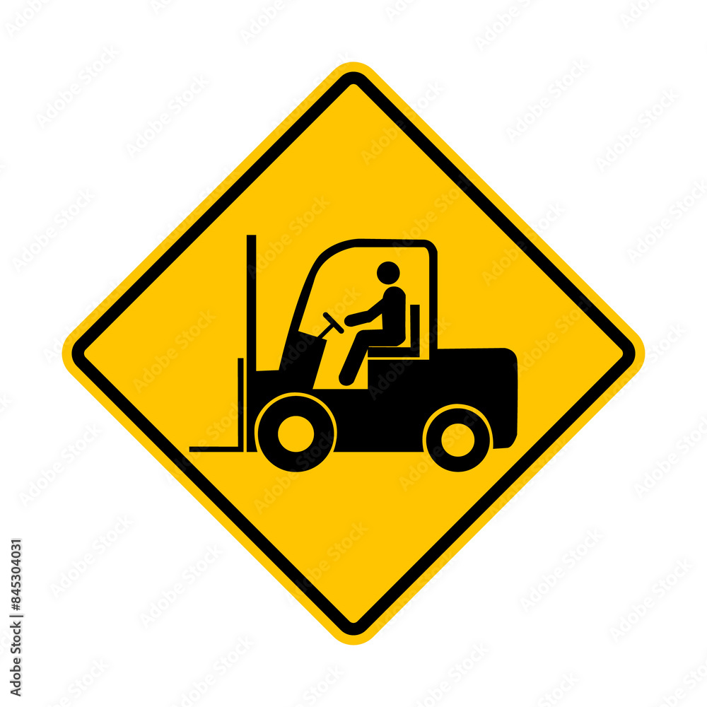 Naklejka premium Forklift sign. Safety in industrial and warehouse areas. Places where goods are loaded and unloaded to warn about the operation of forklifts. Diamond road sign. Rhombus road sign. Warning road sign.