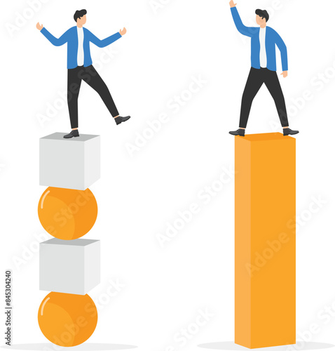 Instability and lack of balance as business collapse, risk management. Uncertainty and fragile company management style with control loss, not stable financial support. Confident businessman and loser