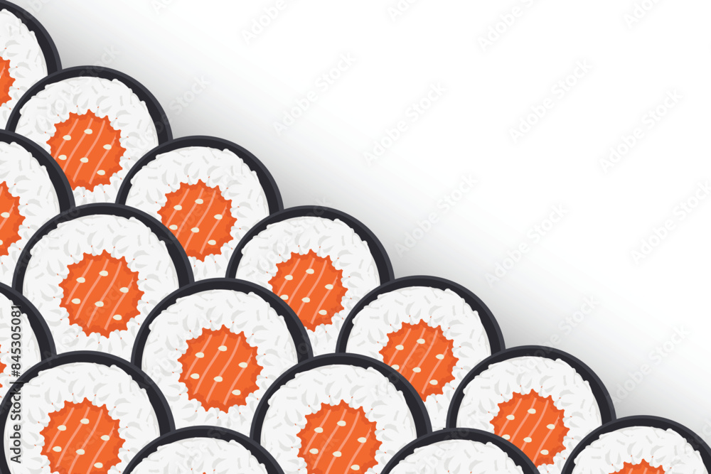 Sushi roll border. Japan food frame sushi banner Sushi roll border. Japan food frame sushi banner