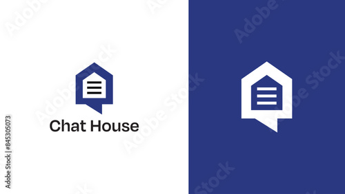 House Chat home forum logo with bubble Chat as house shape icon vector
