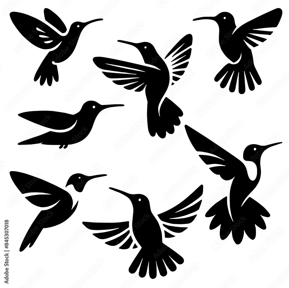 Obraz premium Hummingbirds Silhouette, Perfect for Nature and Wildlife Themes - Flat Vector Illustration
