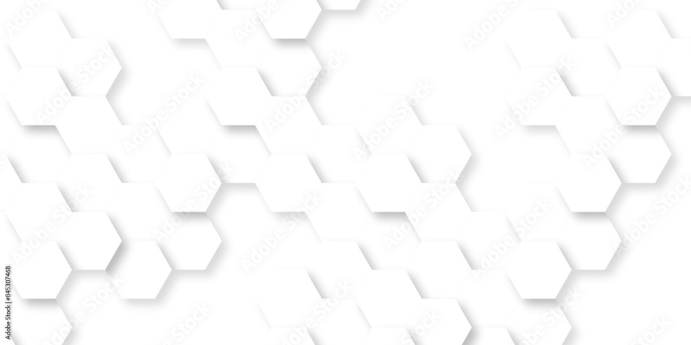 Obraz premium Background with hexagon technology texture. Abstract hexagonal mesh cell Surface polygon pattern with glowing hexagon paper texture and futuristic business. Abstract honeycomb mosaic white background.