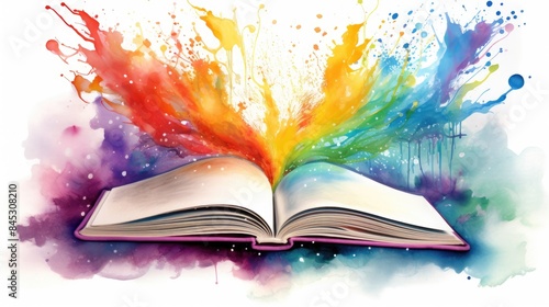open book with colorsplash watercolor illustration