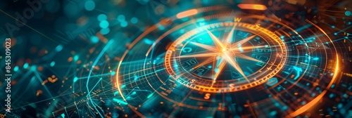 Wallpaper Mural Neon-lit compass with vibrant colors and data visualization for a futuristic concept. Torontodigital.ca