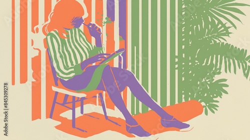 Simple style hand drawing illustration of an artist