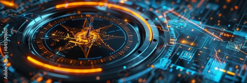 Wallpaper Mural Detailed black compass with neon orange and blue, captured in high-resolution for AI tech. Torontodigital.ca