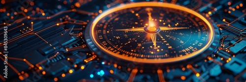 Wallpaper Mural Neon-lit aerial view of a black compass, perfect for futuristic tech displays. Torontodigital.ca