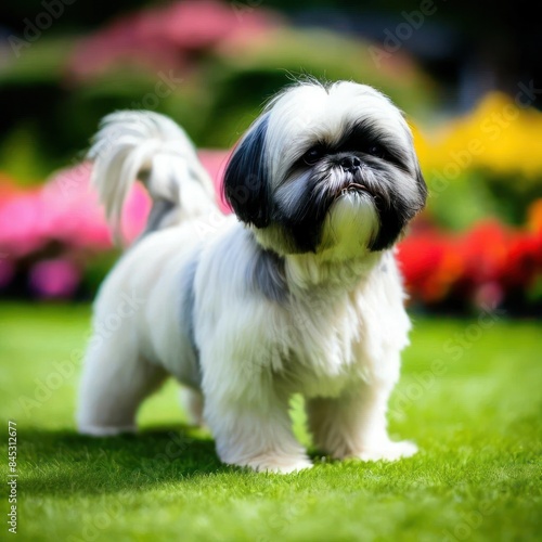 Adorable Shih Tzu in Vibrant Garden, AI-Generated Pet Portrait