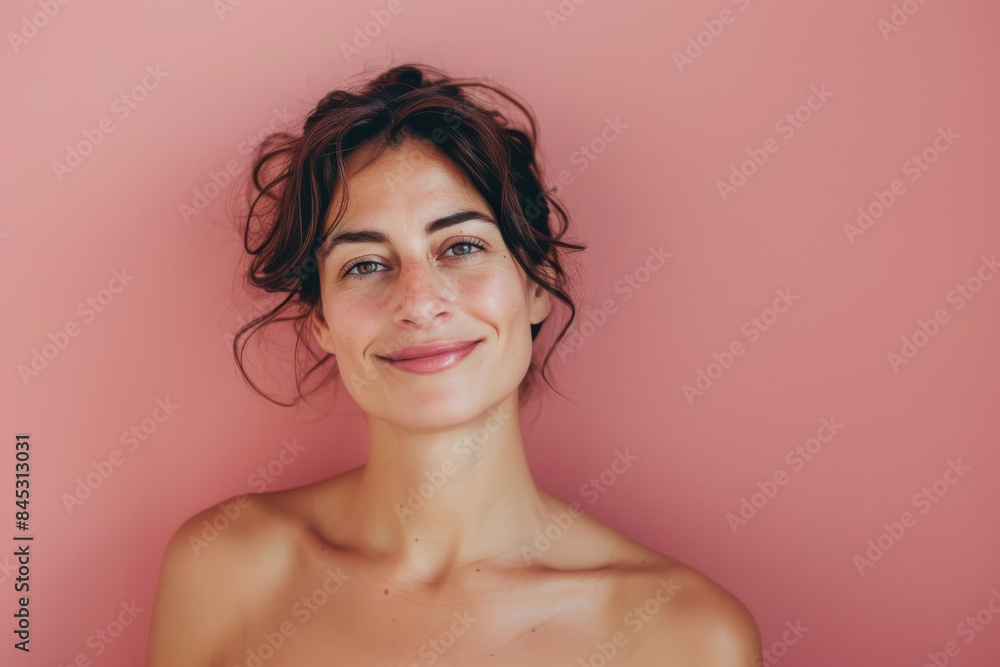 A close up portrait of a woman with a subtle smile A close up portrait of a woman with a subtle smile