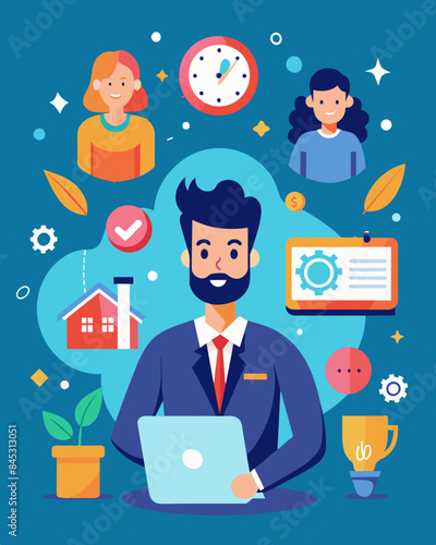 As businesses face economic obstacles they are turning to creative solutions like telecommuting and flex time to maintain a skilled and motivated workforce.. Vector illustration