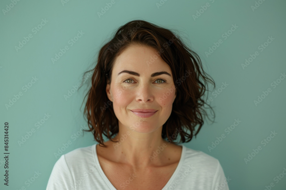 A close up portrait of a woman with a subtle smile A close up portrait of a woman with a subtle smile