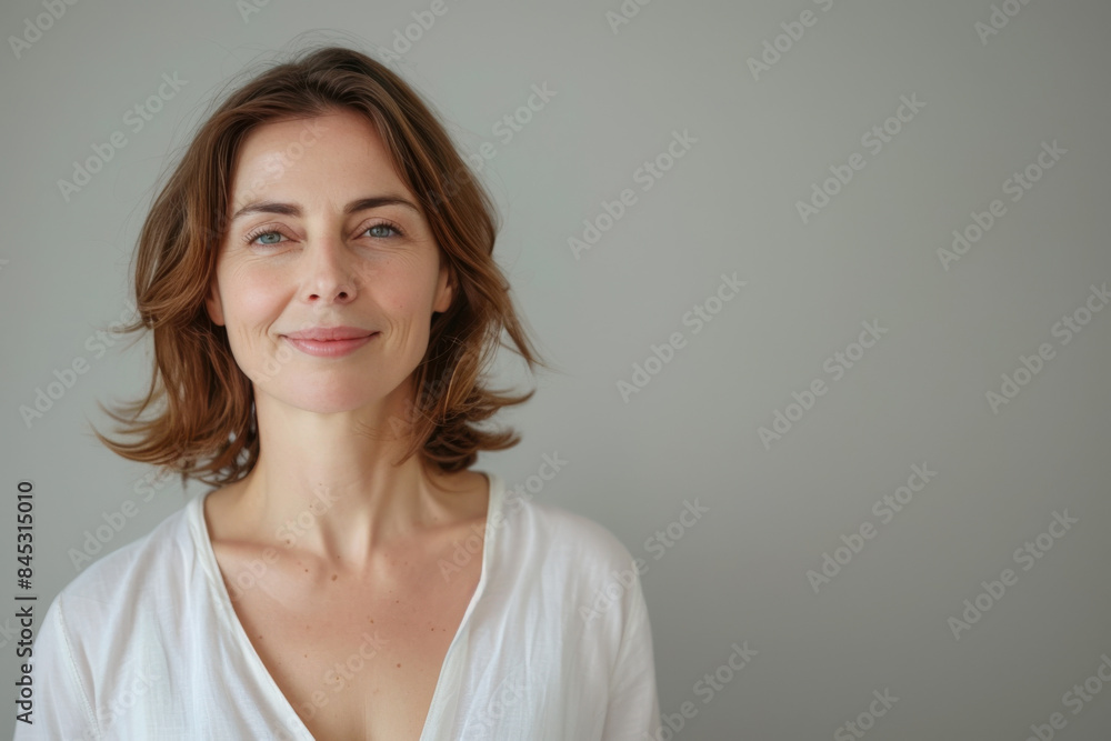 A close up portrait of a woman with a subtle smile A close up portrait of a woman with a subtle smile
