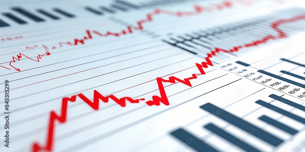 An assortment of stock market charts with red lines illustrating various market fluctuations, trends, and dynamics essential for financial analysis. An assortment of stock market charts with red lines illustrating various market fluctuations, trends, and dynamics essential for financial analysis.