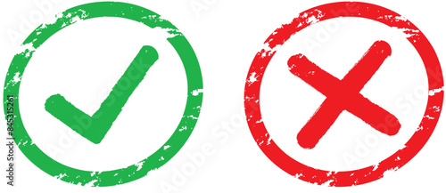 Obraz na płótnie Symboles de questionnaire et de sondage : correct et incorrect, cochés validé et refusé, coche cases vrai et faux - Symbole validé usée tampon encreur 1- Illustrations vectorielles. w salonie