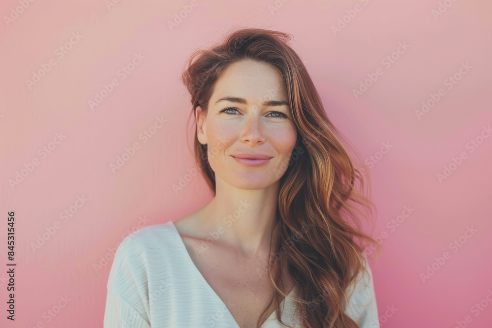 A close up portrait of a woman with a subtle smile A close up portrait of a woman with a subtle smile