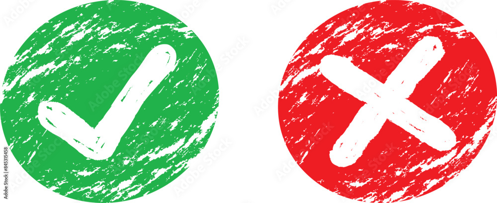 Symboles de questionnaire et de sondage : correct et incorrect, cochés validé et refusé, coche cases vrai et faux - Symbole valide craie tampon encreur 2- Illustrations vectorielles.