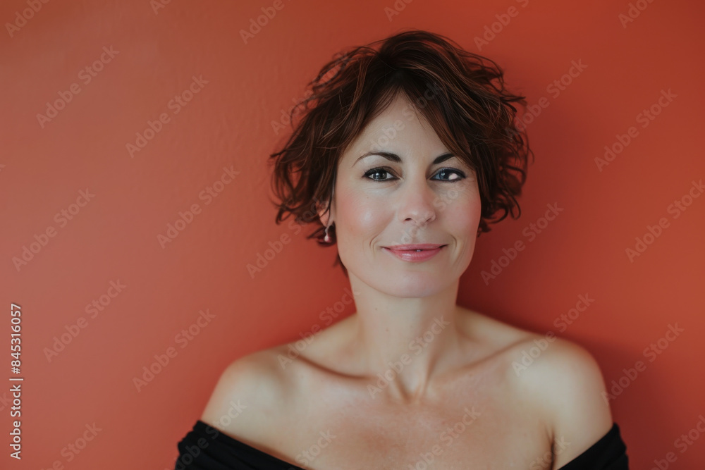 A close up portrait of a woman with a subtle smile A close up portrait of a woman with a subtle smile