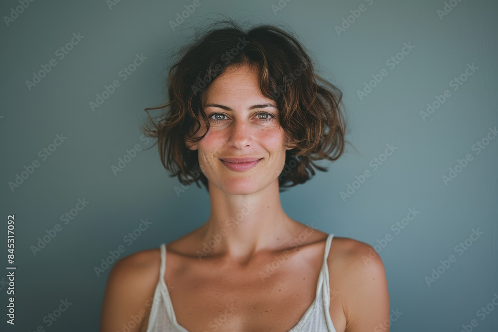 A close up portrait of a woman with a subtle smile A close up portrait of a woman with a subtle smile