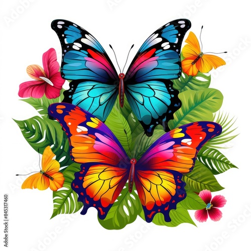 Vibrant Jungle Butterflies Vector Art on White Canvas