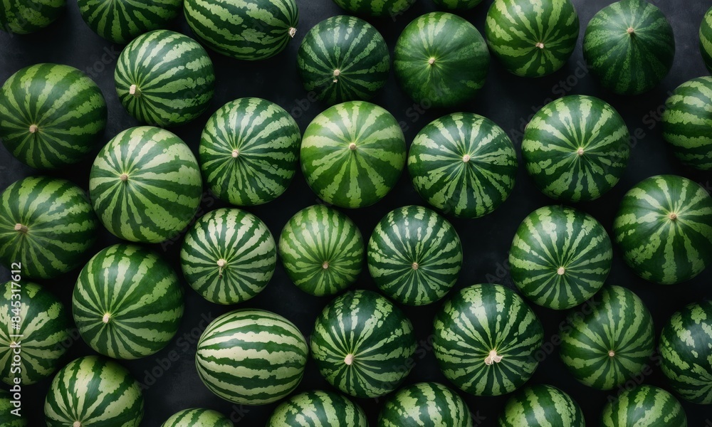 Watermelon fruit arranged on dark surface Watermelon fruit arranged on dark surface