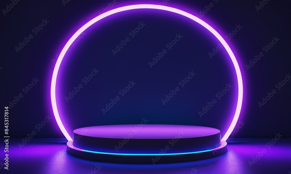Empty podium with neon light background Empty podium with neon light background