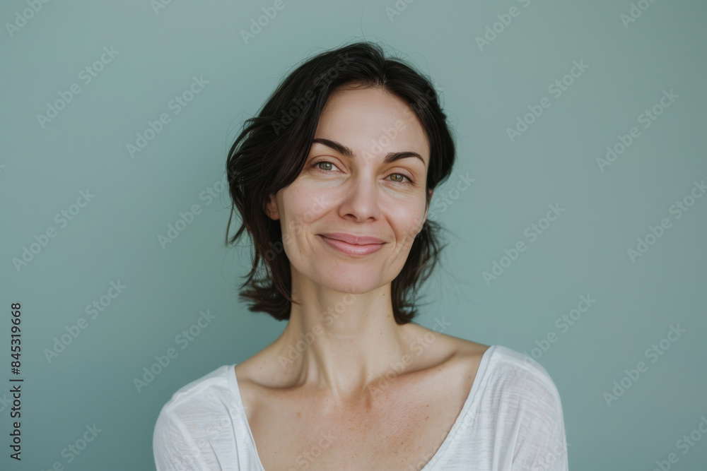 A close up portrait of a woman with a subtle smile A close up portrait of a woman with a subtle smile