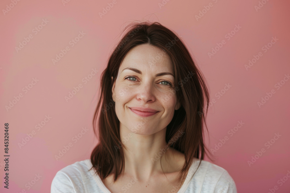 A close up portrait of a woman with a subtle smile A close up portrait of a woman with a subtle smile