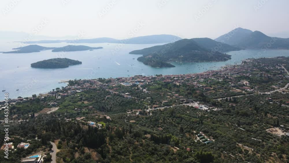 Amazing Aerial panoramic view of Nidri Bay at Lefkada Island, Ionian Islands, Greece Amazing Aerial panoramic view of Nidri Bay at Lefkada Island, Ionian Islands, Greece