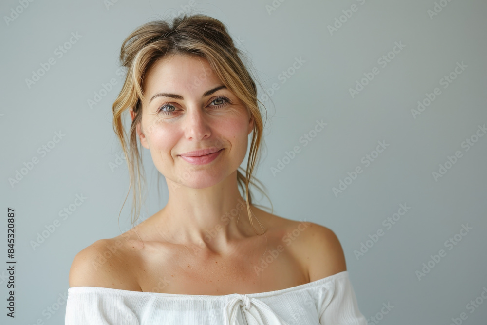 A close up portrait of a woman with a subtle smile