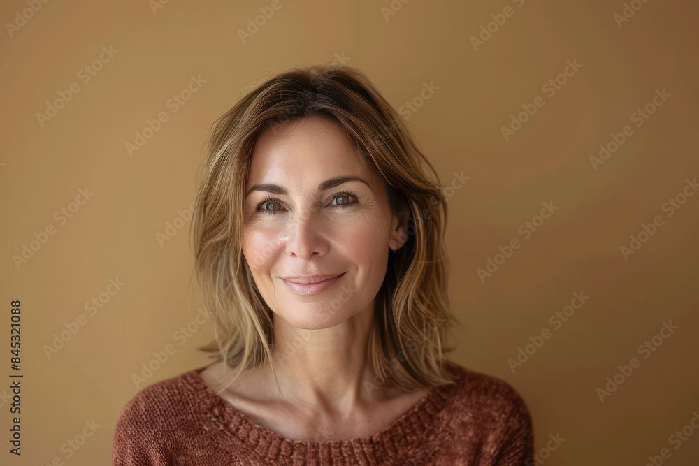 A close up portrait of a woman with a subtle smile A close up portrait of a woman with a subtle smile