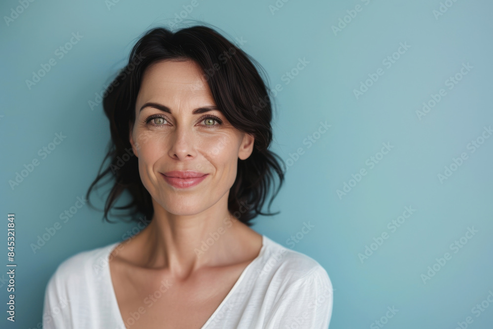 A close up portrait of a woman with a subtle smile A close up portrait of a woman with a subtle smile