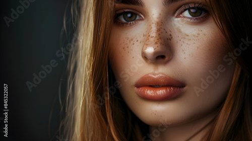 Wallpaper Mural A beautiful young female model on a dark background with perfect skin, portrait of a girl of model appearance with straight hair Torontodigital.ca