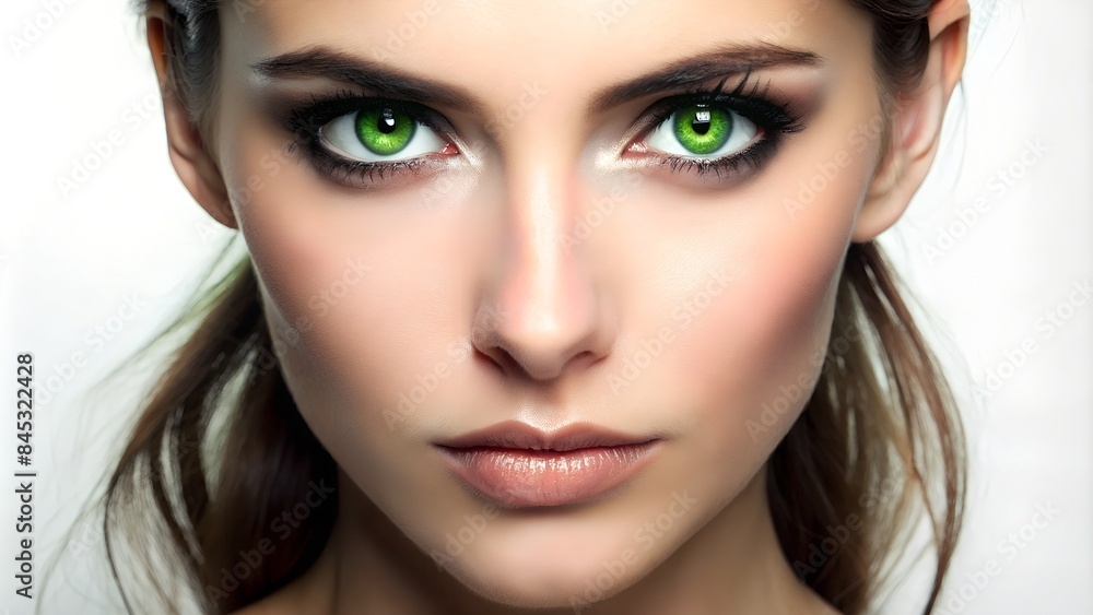 a woman with green eyes and a white background a woman with green eyes and a white background