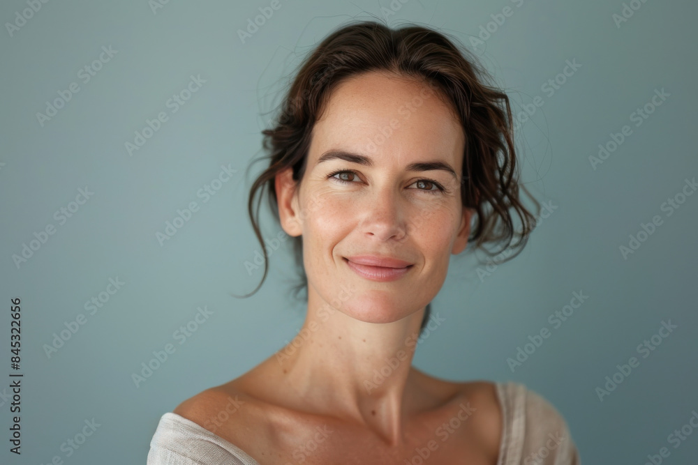 A close up portrait of a woman with a subtle smile A close up portrait of a woman with a subtle smile