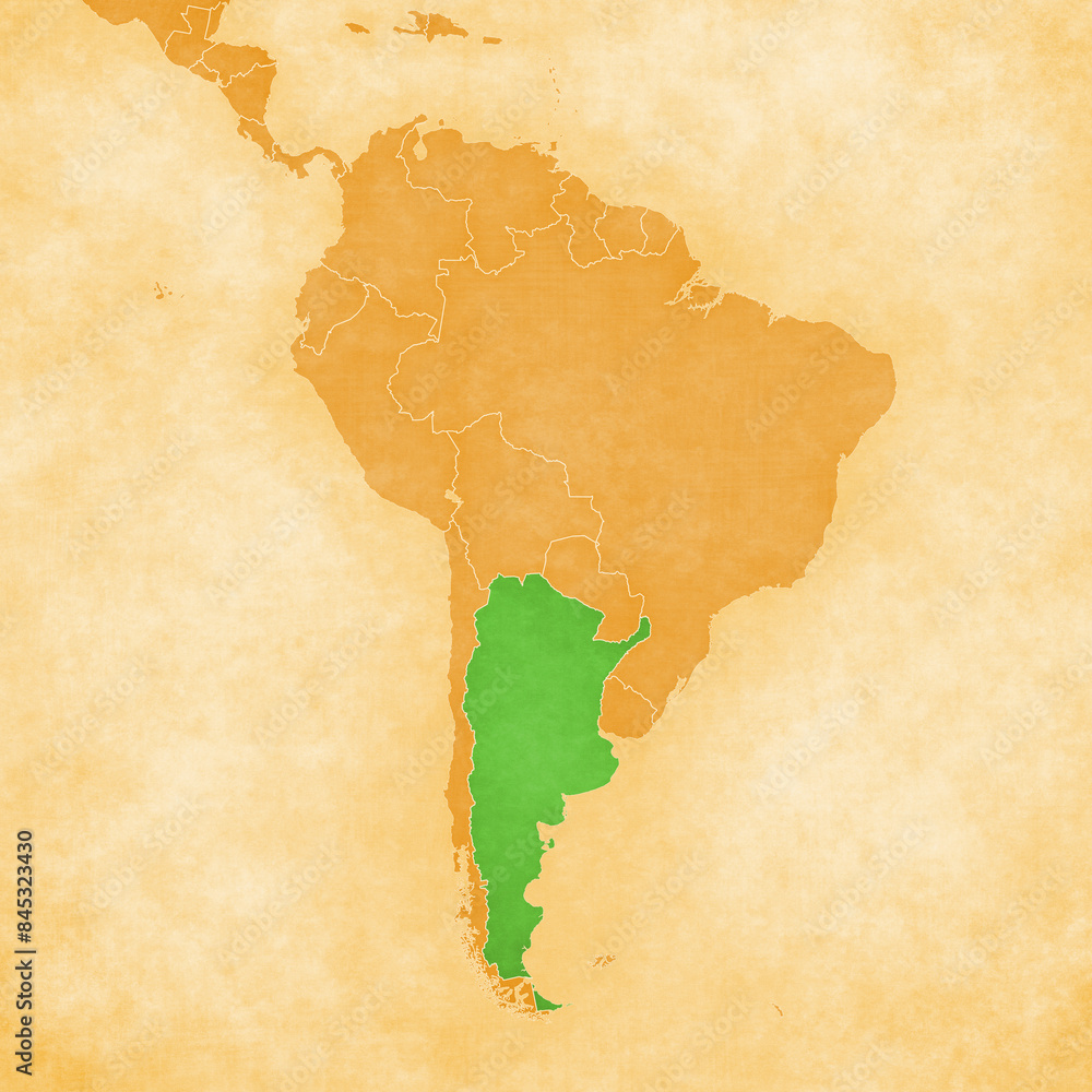 Ocher map of South America - Argentina Ocher map of South America - Argentina