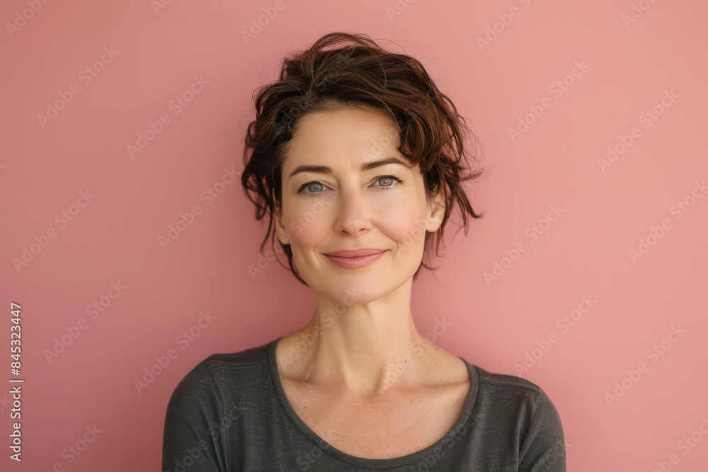 A close up portrait of a woman with a subtle smile A close up portrait of a woman with a subtle smile