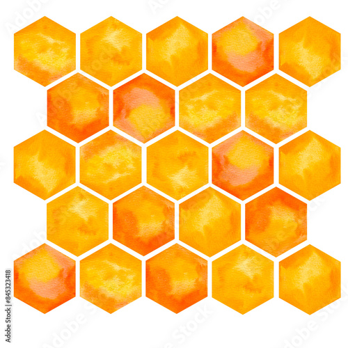 Honeycomb, watercolor pattern. Abstract hand drawn background texture