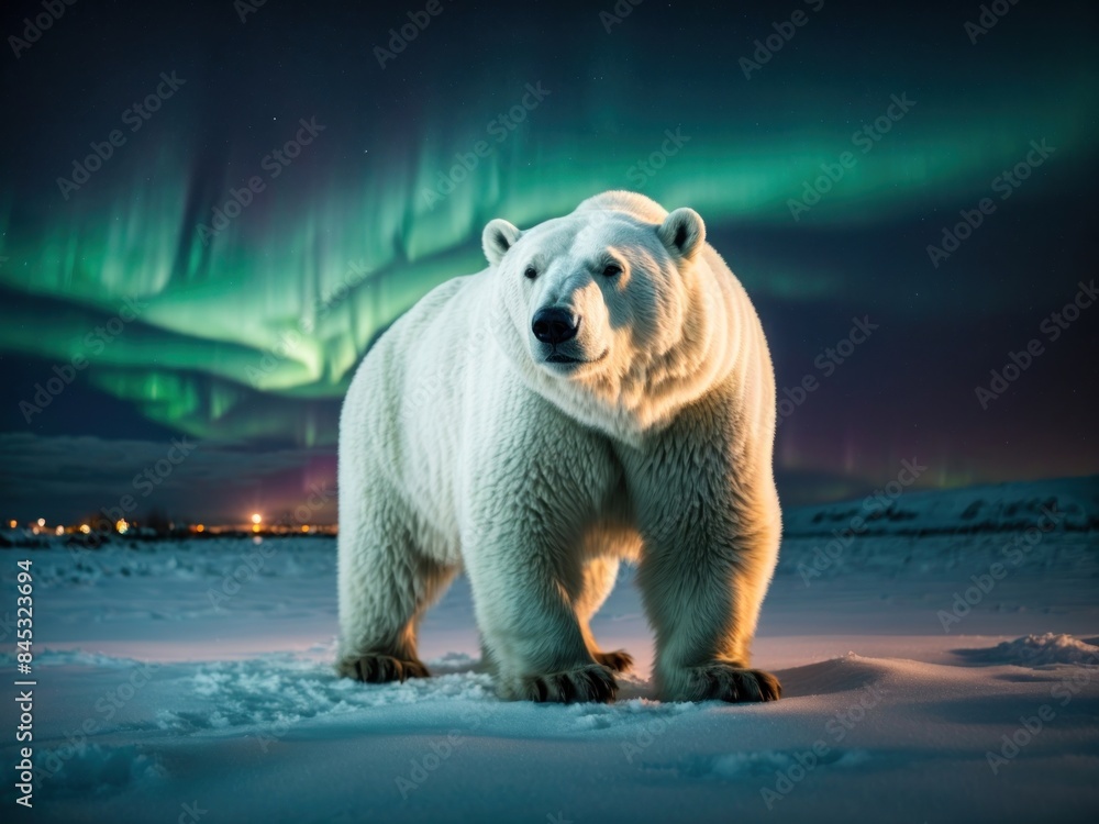 Fototapeta premium aurora shine on polar bear snow storm night