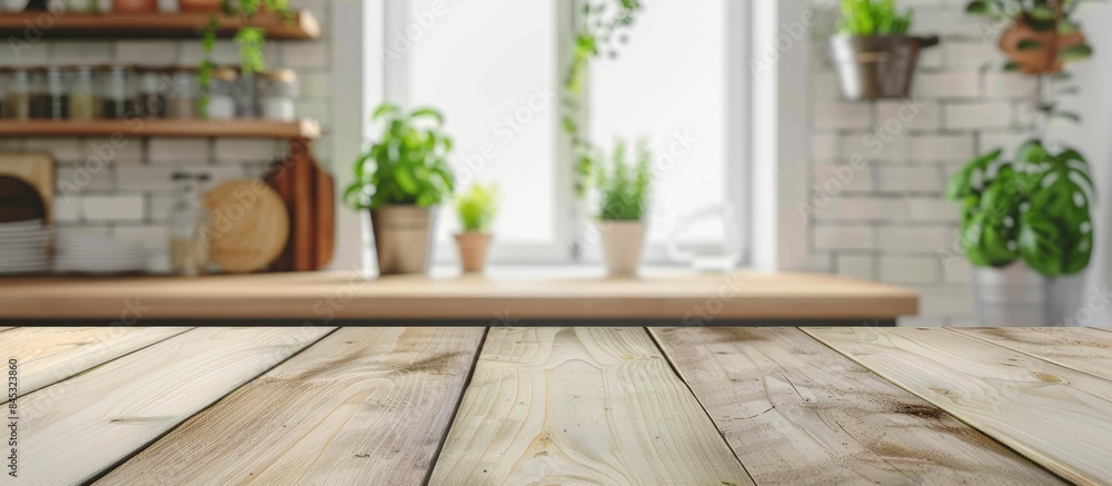 Kitchen background with blurred empty table and space for text Kitchen background with blurred empty table and space for text