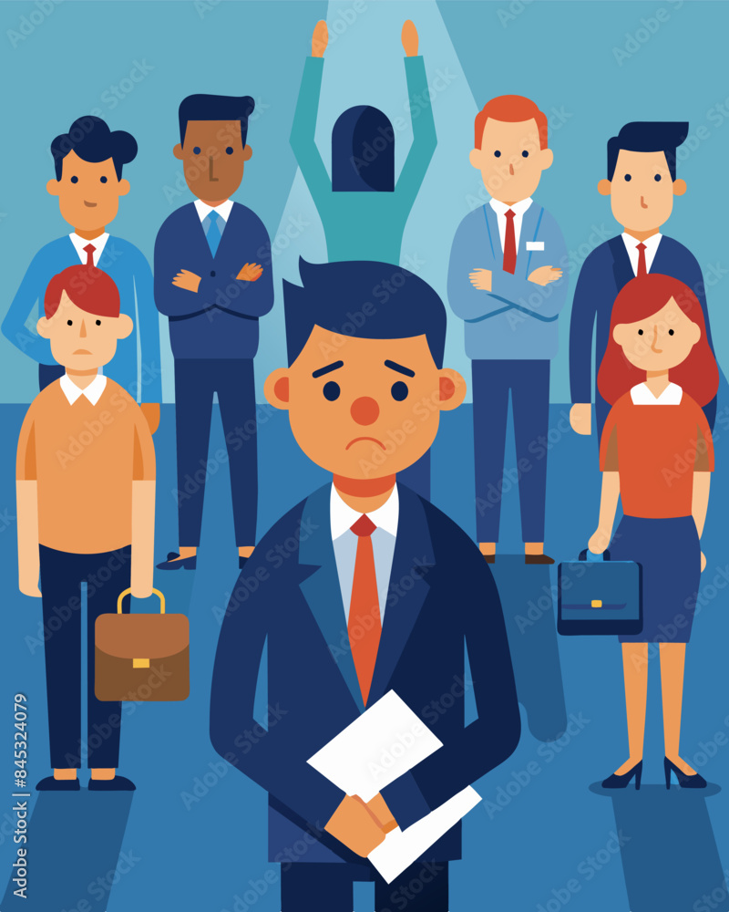 Job fairs and career events are met with disappointment as attendees struggle to find any viable job prospects.. Vector illustration Job fairs and career events are met with disappointment as attendees struggle to find any viable job prospects.. Vector illustration