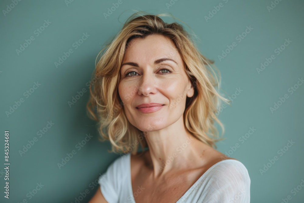 A close up portrait of a woman with a subtle smile A close up portrait of a woman with a subtle smile