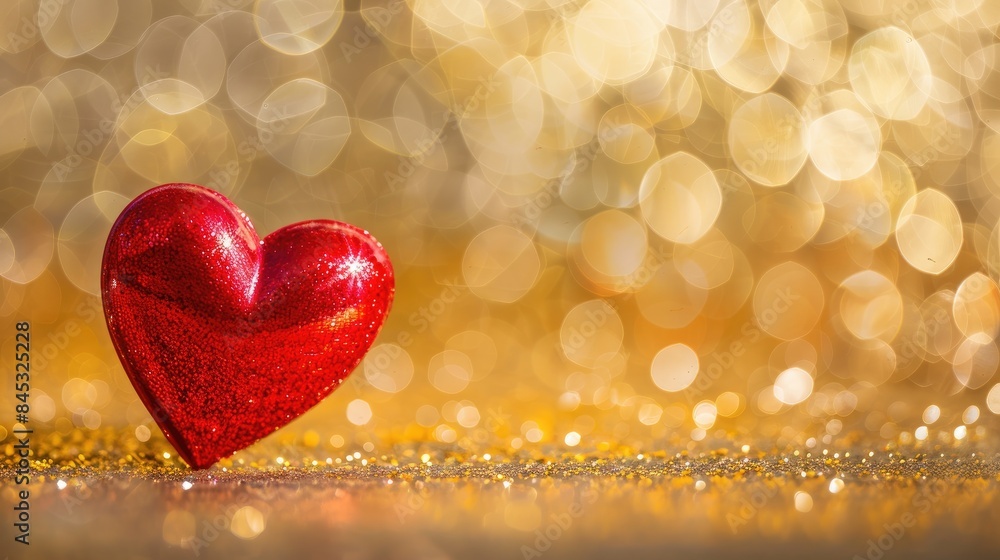 Bright red heart on a shimmering gold background Bright red heart on a shimmering gold background