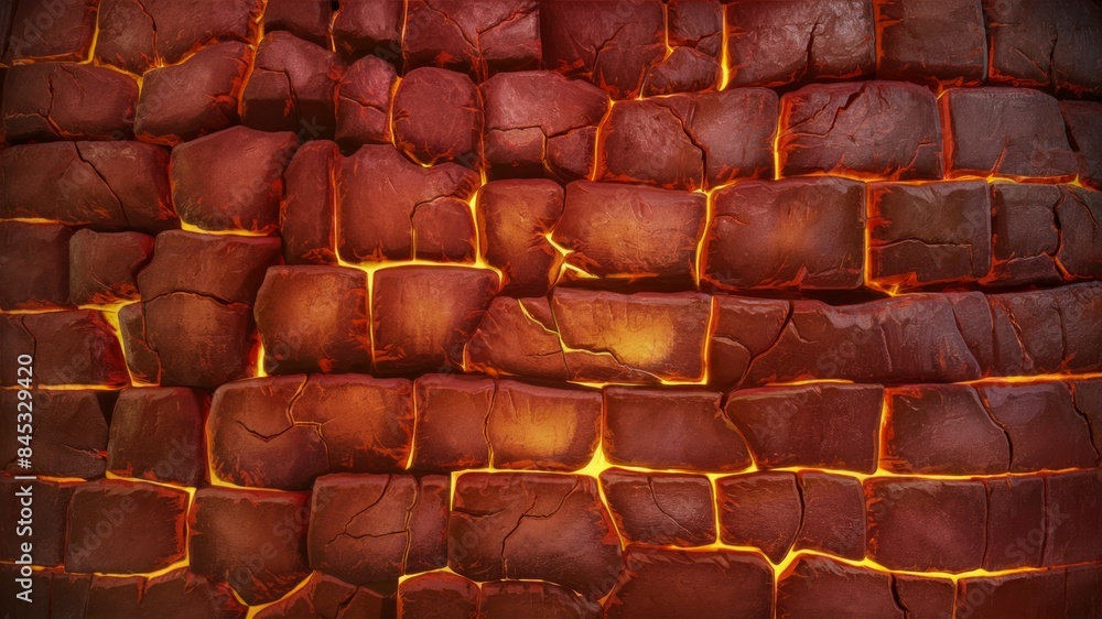 Red hot glowing cracked brick wall texture background Red hot glowing cracked brick wall texture background