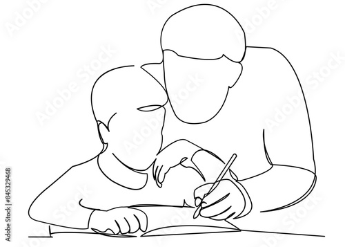 dad does homework with his son