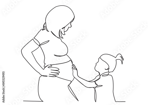 daughter strokes pregnant mother's belly