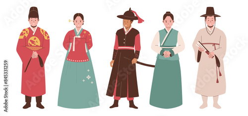 Collection of People wearing korean traditional costume. Illustration for websites, landing pages, mobile applications, posters and banners. Trendy flat vector illustration