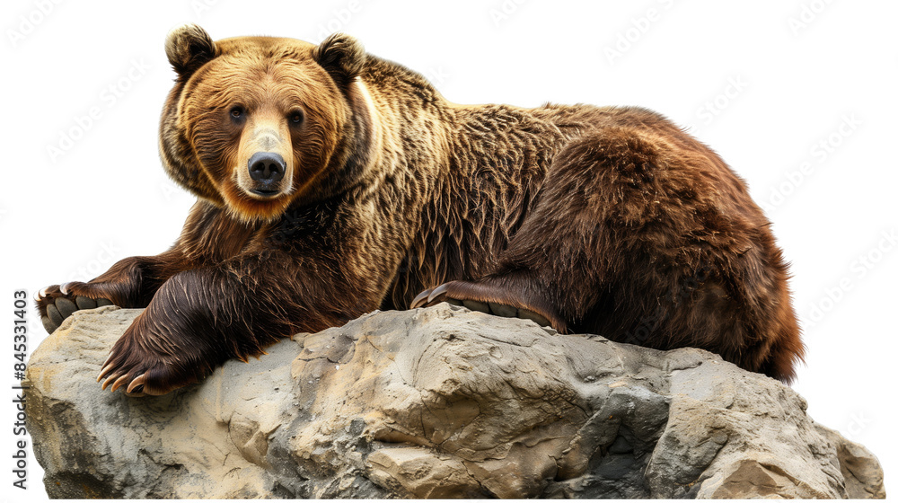 Fototapeta premium Bear on a rock on a transparent background
