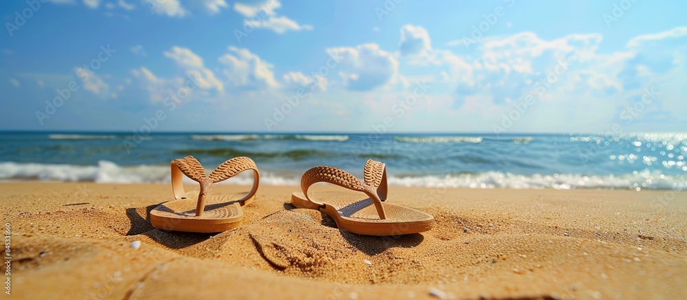 Flipflops on a sandy beach during summer vacation Flipflops on a sandy beach during summer vacation
